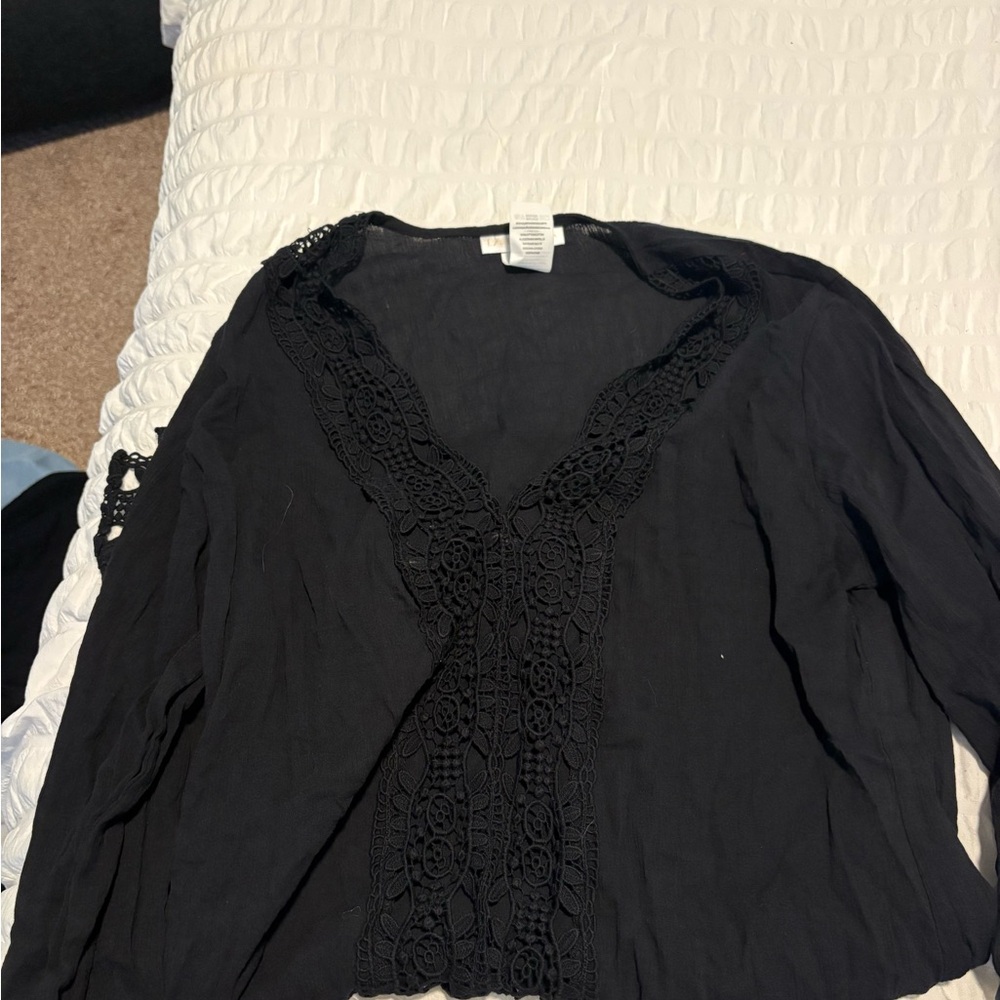La Blanca Cover Up Island Fare Tunic V Neck Crochet Black Womens